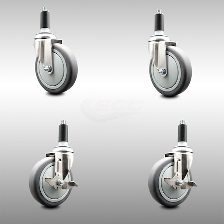 Service Caster 5 Inch 316SS Thermoplastic Rubber Swivel 1 Inch Stem Caster Brake SCC, 2PK SCC-SS316EX20S514-TPRB-2-TLB-2-1